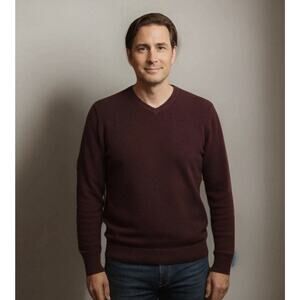 Naadam 100% Cashmere V-Neck Sweater Mens XL Brown Luxury Preppy Minimalist